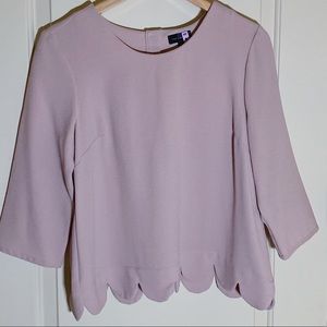 Scalloped bottom, 3/4 sleeve back button closure